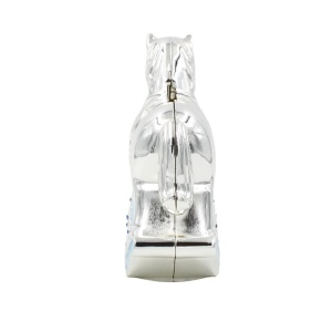 Pușculiță Decorativă Căluț Balansoar AZAY, 11x11 cm, Design Elegant Argintiu cu Detalii Albastre – Cadou Premium Copii & Botez