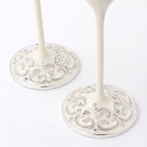 Set pahare șampanie AZAY ivory cu perle și cristale, 25.5 cm, pahare flute elegante, cadou premium cu cutie și tissue paper