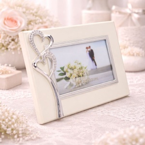 Ramă Foto AZAY cu Inimi și Cristale, 15x10 cm, Ramă Foto Romantică pentru Cuplu, Cadou Nuntă / Aniversare, Cutie Cadou Inclusă