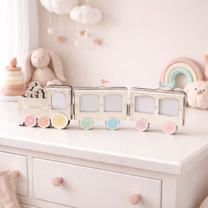AZAY Train-Style Children's Photo Frame, 5x5 cm, Multi-Photo Baby Frame, Nursery Decor, Newborn Gift, Gift Box Included