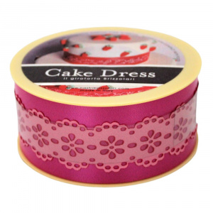 Bandă decorativă Cake Dress pentru torturi și prăjituri, 4.5cm x 15m, model dantelat, Splendor ciclam