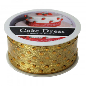 Bandă decorativă textilă Cake Dress, pentru torturi și păjituri, 4.5cm x 10m, Dots auriu