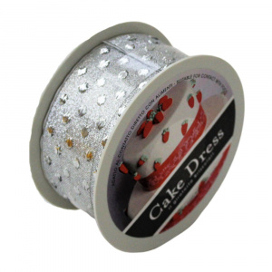 Bandă decorativă textilă Cake Dress, pentru torturi și prăjituri, 4.5cm x 10m, Dots argintiu