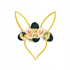Bentiță de păr, galbenă cu urechiușe și floricele, Zooky 