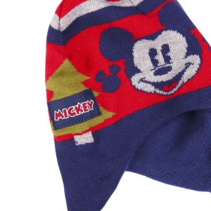 Căciulă pentru copii, Mickey Mouse, cu pompon și urechi, roșu cu albastru