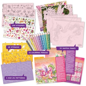 Caiet de schițe creativ, Forest Nebulous Horses, Nebulous Stars - 250 stickere, 80 șabloane, 12 creioane colorate și 35 pagini de schițe