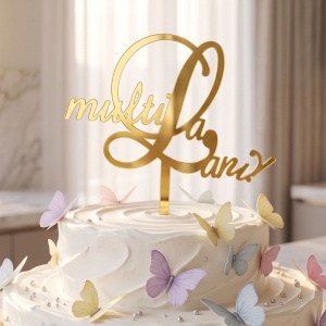 Cake Topper pentru tort cu mesaj auriu La Mulți Ani!
