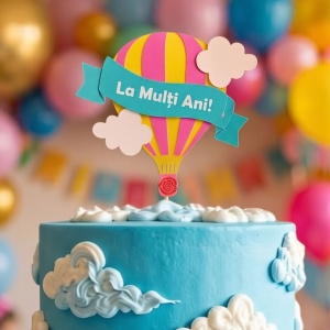 Cake Topper pentru tort cu mesaj La Mulți Ani și balon roz