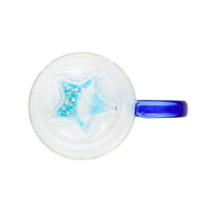 Cană cu model 3D steluță albastră, pereți dubli, sticlă borosilicată și inserție de sclipici, 300 ml, Aurora Glow