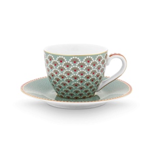 Cană espresso cu farfurioară, Pip Studio, 120 ml, Blue, colecția Blooming Tales