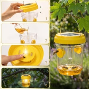 Capcană solară pentru insecte, cu LED, 7x9 cm, culoare galben