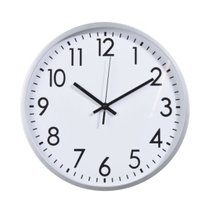 Ceas de perete alb cu cadru gri și cifre negre, 30 cm, design modern