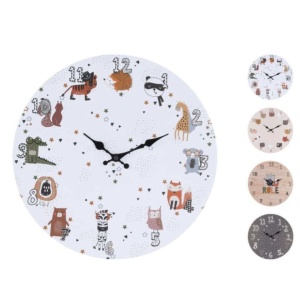 Ceas de perete pentru camera copilului, 33 cm, mdf, model animăluțe sălbatice