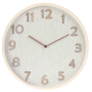 Ceas decorativ de perete, cu aspect de lemn natur și cifre reliefate, 38 cm, design modern