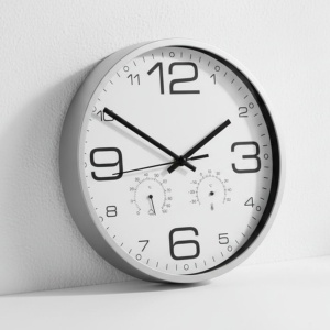 Ceas decorativ de perete cu termometru și higrometru, design modern, mecanism quartz