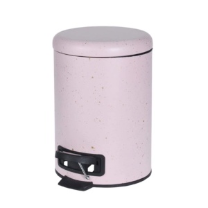 Coș de gunoi cu pedală, capacitate 3l, roz pastel cu inserții aurii, 17x25.5 cm
