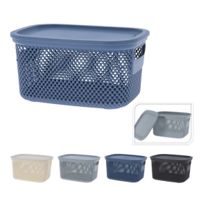 Coș depozitare cu capac din plastic perforat, Storage Solutions, albastru