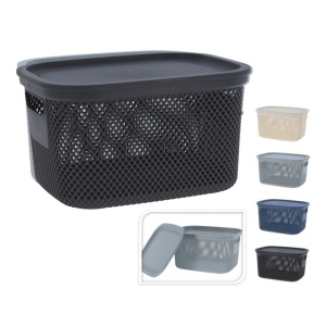 Coș depozitare cu capac, 6 L, din plastic perforat, Storage Solutions, gri