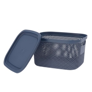 Coș depozitare cu capac, 6 L, din plastic perforat, Storage Solutions, albastru