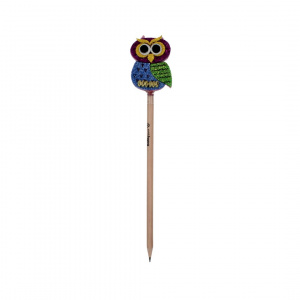 Creion figurină Bufniță albastră aripi verzi 22cm