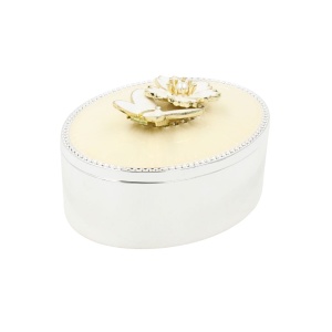 Cutie Bijuterii Ovală 9x7 cm cu Floare și Strasuri AZAY – Casetă Bijuterii Elegantă, Cutie Inel, Cadou Femei Premium cu Ambalaj