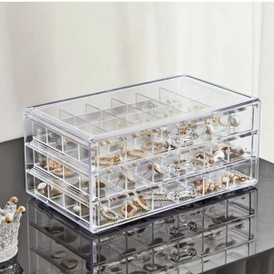 Cutie pentru bijuterii, organizator transparent – 3 sertare, 72 compartimente, Ecarla