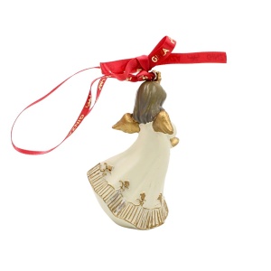 Decorațiune Regatul de Crăciun, Royal, model îngeraș cântând la trompetă, alb, 9 cm