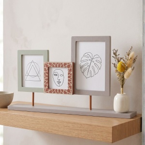 Decorative photo frame with vase, collage for 3 photos, pink