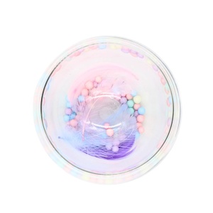 Pahar cu inserție de pene și bilute colorate pastel, roz și mov, pereți dubli, sticlă borosilicată, 250 ml, Aurora Bloom