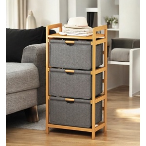 Dulap cu sertare din material Oxford, rafturi bambus, eCarla, 32x45x96 cm, SZ43