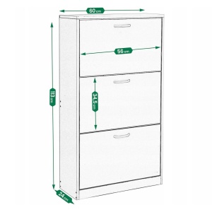Dulap pantofi JUMI Sonoma, 3 compartimente rabatabile, PAL laminat, 60x24x113 cm 