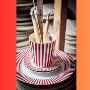 Farfurie din porțelan, Breakfast, Pip Studio, Pink, 21 cm, colecția Royal Stripes