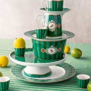 Farfurie din porțelan, Pip Studio, Stripes Green, 26.5cm, colecția Love Birds