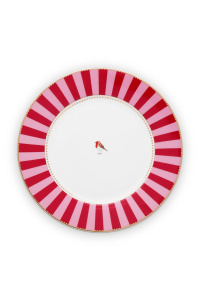 Farfurie din porțelan, Pip Studio, Stripes Red, 26.5cm, colecția Love Birds