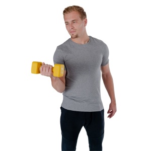 Ganteră neopren 5 kg Pure 2 Improve – capete pătrate, galben și ambalaj premium