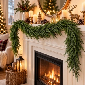 Ghirlandă decorativă, de Crăciun, crenguțe bogate de conifer artificial cu aspect natural, verde, 180 cm, WSN32