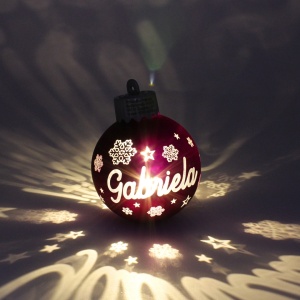 Glob de Crăciun, cu led, culoarea roz, mesaj „Gabriela"