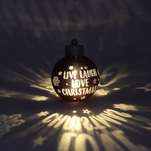 Glob de Crăciun, cu led, culoarea roz, mesaj „Live Laugh Love Christmas"