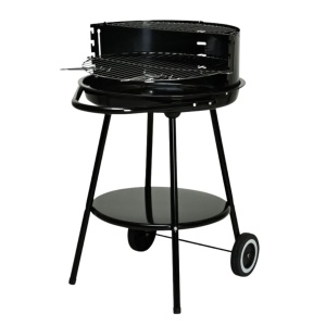 Grătar BBQ cu cărbuni, rotund Ø51 cm, cu roți și raft inferior, înălțime 82 cm, pentru grădină și outdoor