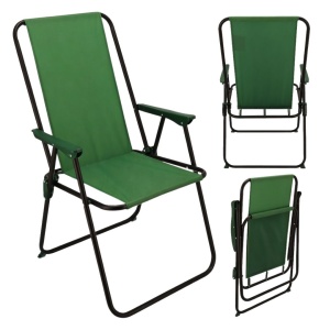 Scaun pliabil de grădină cu spătar înalt, verde, cadru metalic, max. 100 kg, 51x53x90 cm
