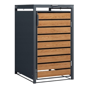 Mască pentru pubelă, Jumi, oțel galvanizat antracit, cu aspect lemn, 116x80x86 cm, pentru tomberon 240L