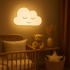 Lampă de perete cu LED, model norișor, din MDF, 22x34 cm – iluminat ambiental pentru camera copilului