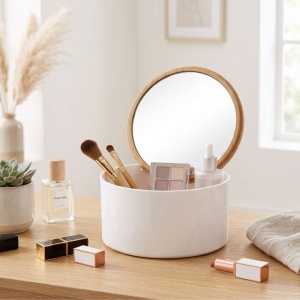 Make-up mirror with round cosmetic organiser, 13 x 13 x 7 cm, Eleganza