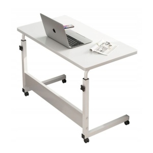 Masă mobilă, reglabilă, pe roți, pentru laptop, cadru metalic, culoarea alb, 80x40 cm, eCarla, STL03WZ2