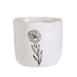 Mască ghiveci decorativ, pentru plante și flori, din porțelan alb cu model floral, 13x15 cm