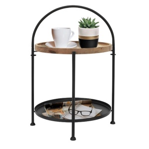 Măsuță de cafea, rotundă, din lemn și metal cu două niveluri, 39×39×55 cm