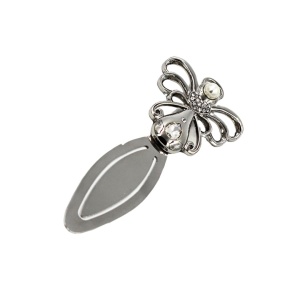 Semn de Carte Metalic Îngeraș cu Perlă și Cristale, 12 x 5 cm, Argintiu, Cadou Elegant pentru Femei, AZAY
