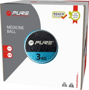 Minge medicinală 3 kg Pure 2 Improve – Albastru/Negru, din cauciuc, pentru antrenamente funcționale