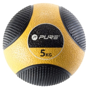 Minge medicinală 5 kg Pure 2 Improve – Galben/Negru, din cauciuc, pentru antrenamente funcționale