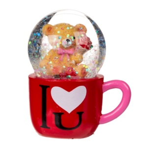 Mini glob decorativ, ursuleț plin de iubire în cănuță, 7x6 cm